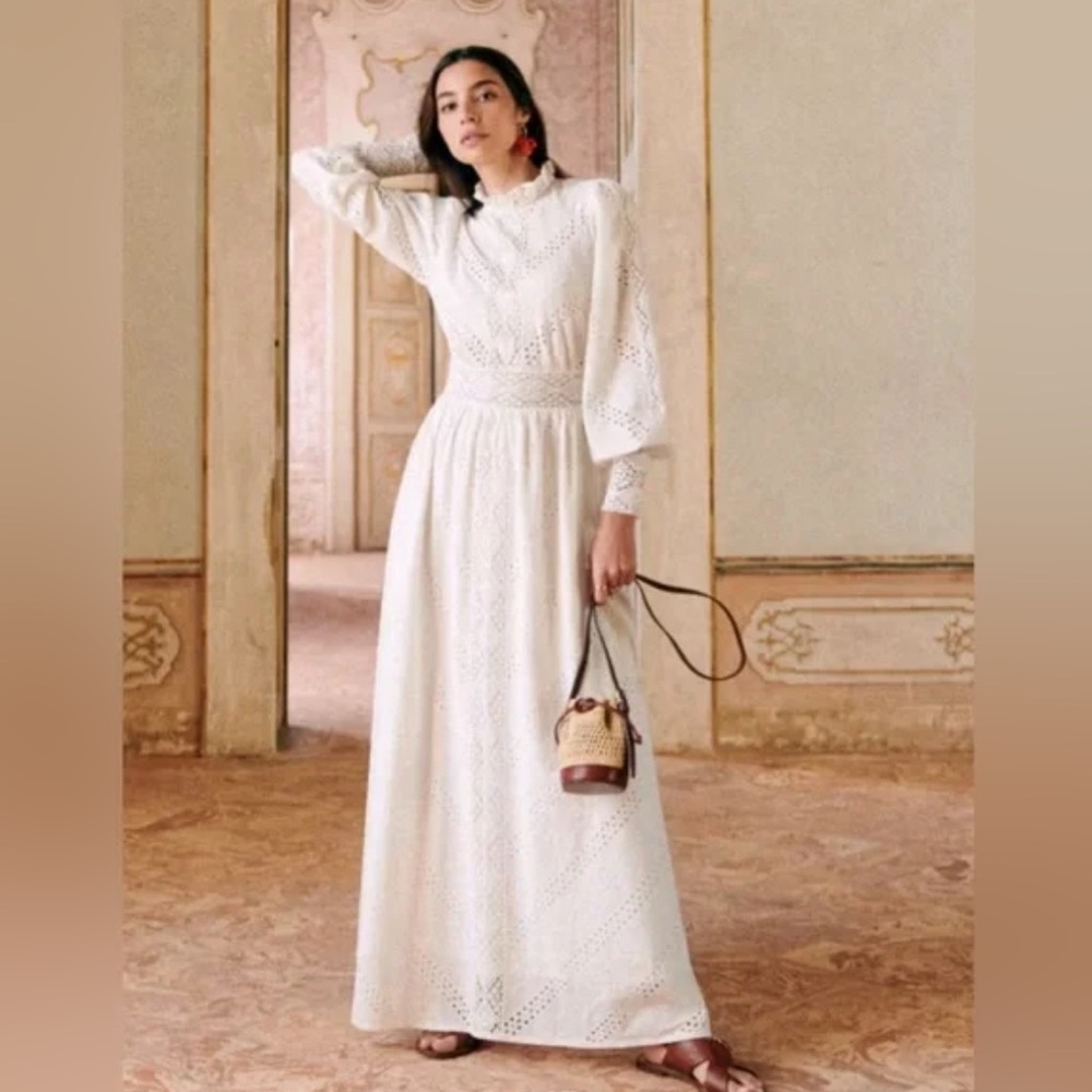 NWOT Gorgeous Sezane White Cotton Lace Maxi Dress size FR 36/ US 6